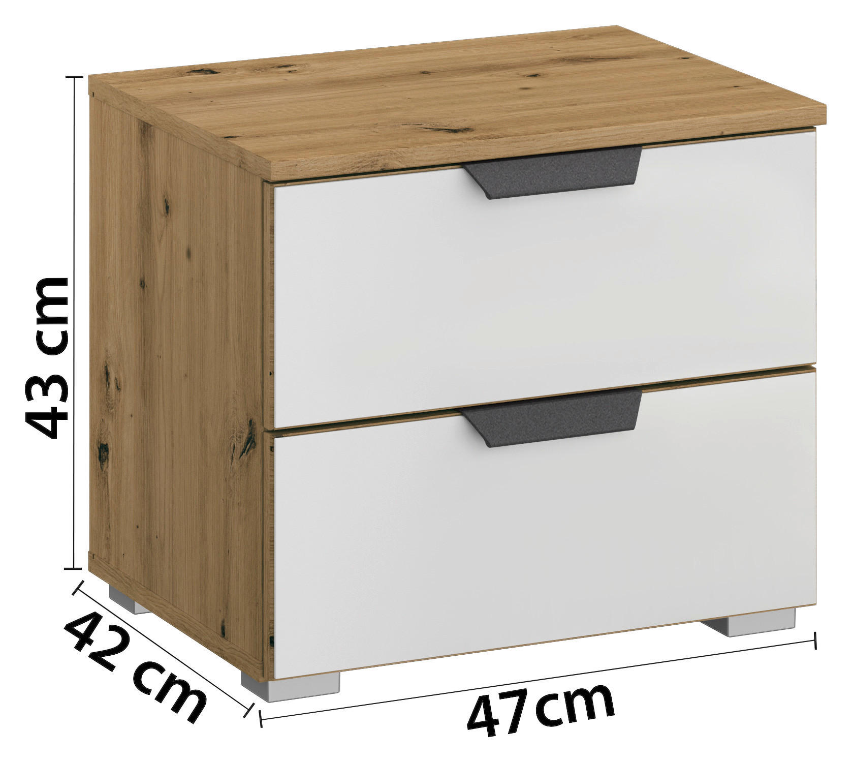 Thumbnail - Rauch Möbel Nachtschrank, Weiß, Eiche Artisan, Metall, 2 Schubladen, 40x42x42 cm, Blauer Engel, Goldenes M, Made in Germ...