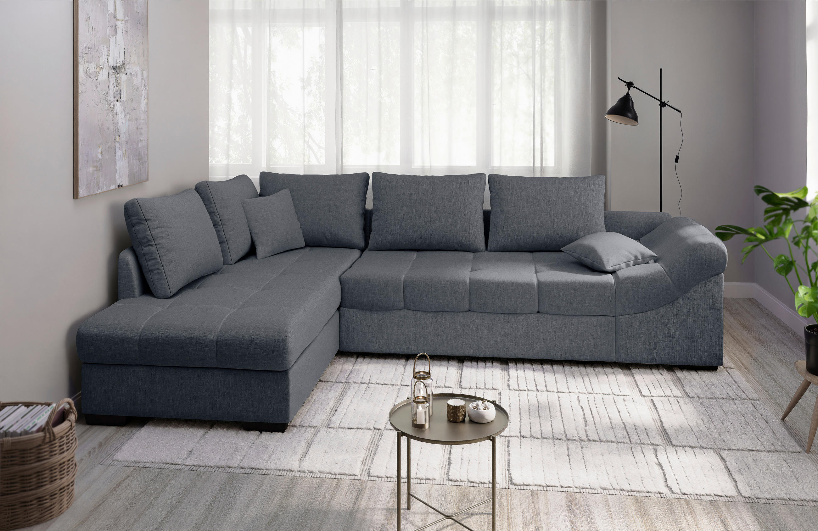 ECKSCHLAFSOFA Alvito Anthrazit Mikrofaser  - Anthrazit/Schwarz, MODERN, Holz/Textil (202/298cm) - MID.YOU