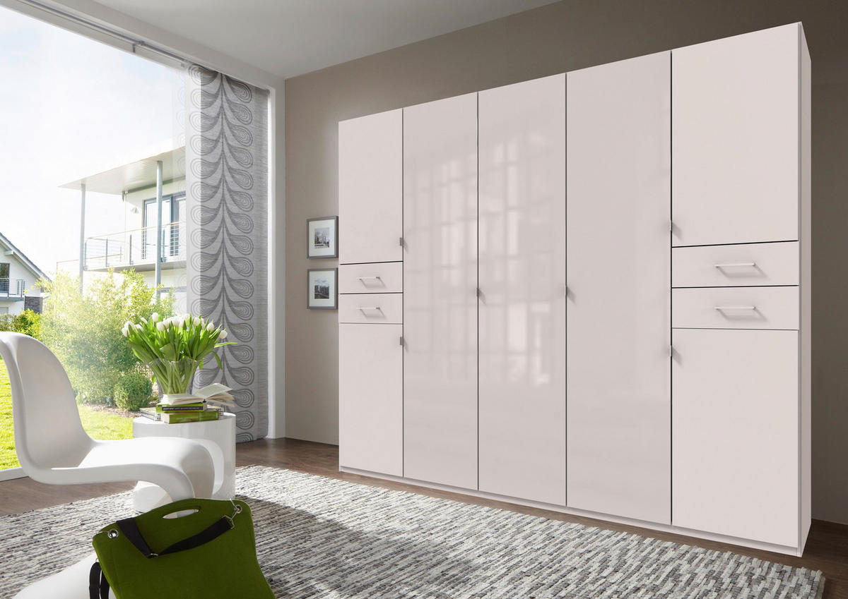 KLEIDERSCHRANK 225/208/58 cm 7-türig Weiß  - Silberfarben/Weiß, KONVENTIONELL, Glas/Holzwerkstoff (225/208/58cm) - Boxxx