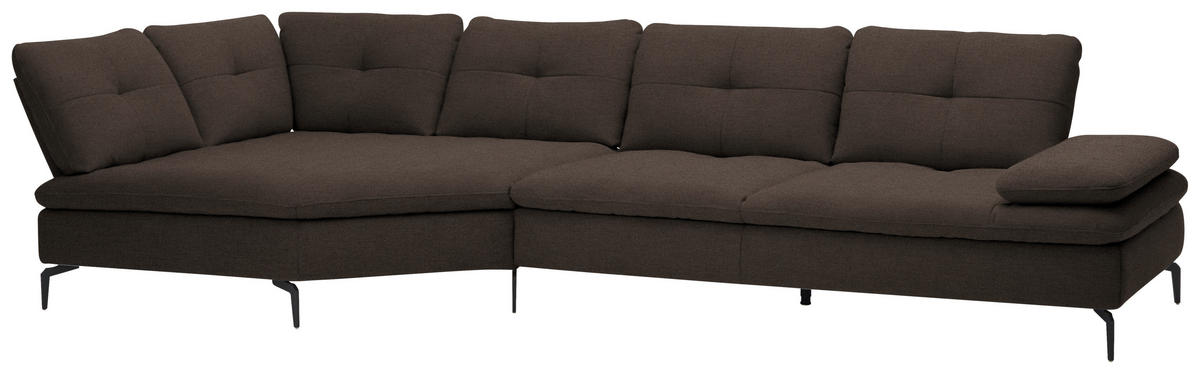 ECKSOFA in Flachgewebe Dunkelbraun  - Dunkelbraun/Schwarz, Design, Textil/Metall (157/344cm) - Chilliano