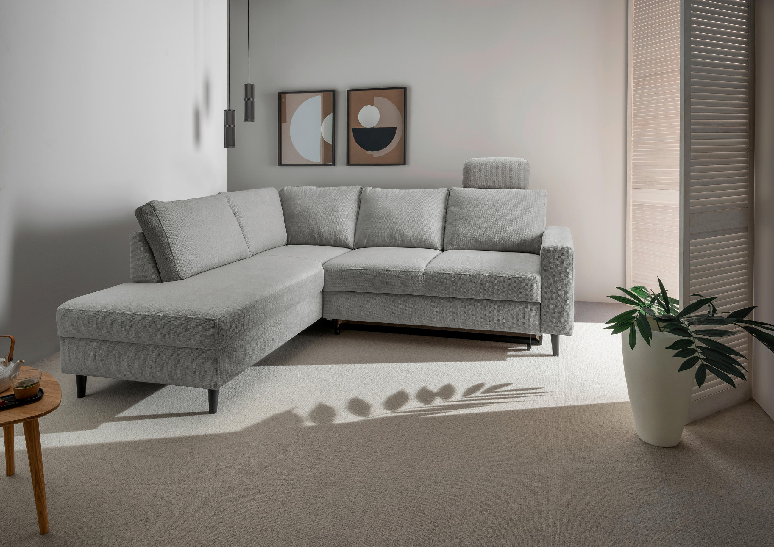 ECKSCHLAFSOFA Grau Chenille - Schwarz/Grau, MODERN, Holz/Textil (200/242cm) - Livetastic