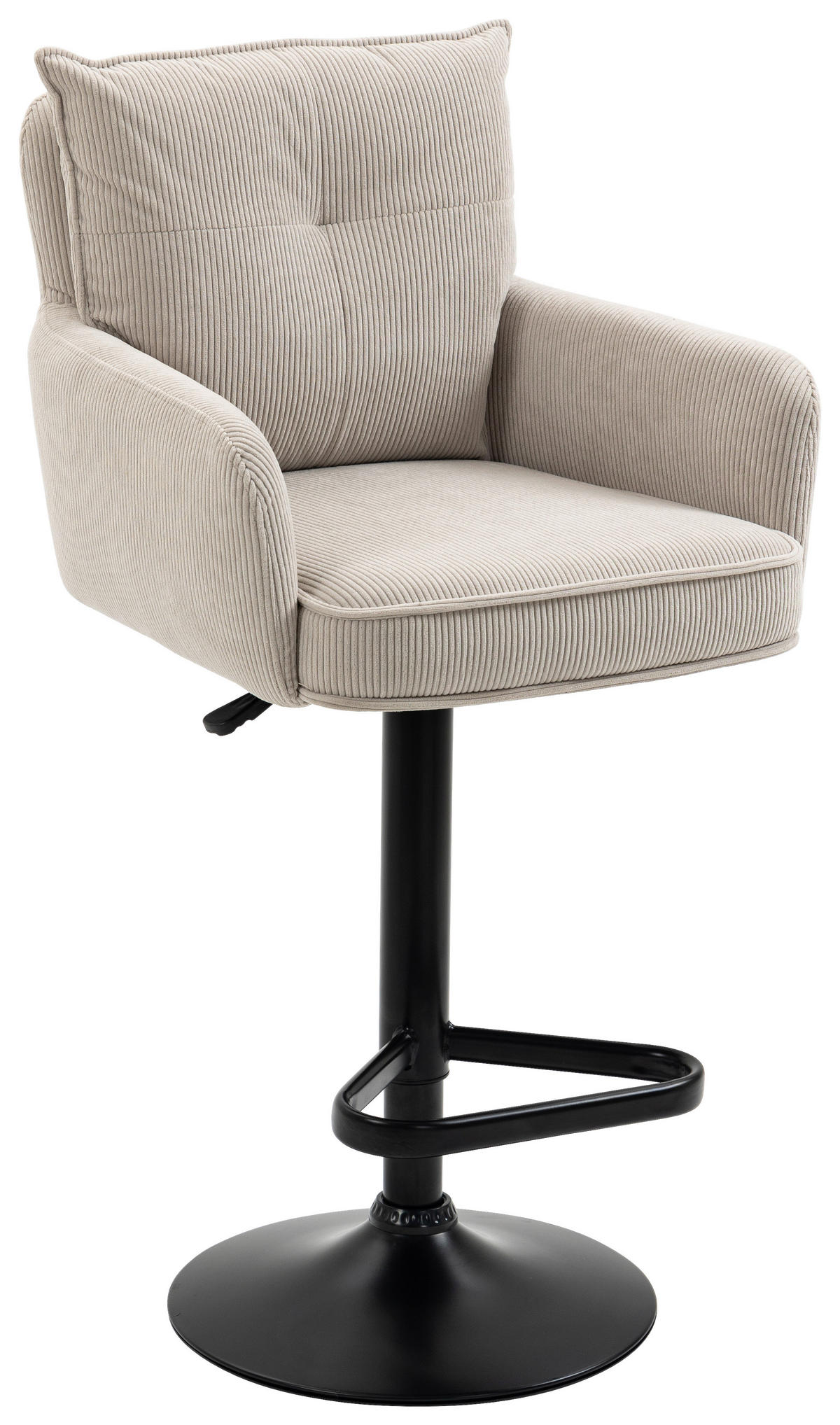 BARHOCKER Cord Schwarz, Beige Eisen Stoffauswahl, Sitzfläche 360° drehbar, inklusive Armlehnen  - Beige/Schwarz, Design, Textil/Metall (54/98-120/58cm) - Novel