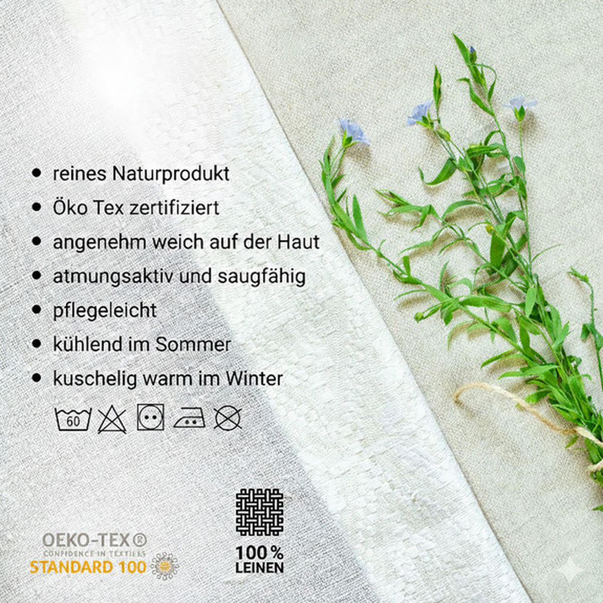 BETTWÄSCHE LEINEN 140/200 cm  - Salbeigrün, Basics, Textil (140/200cm)