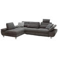 ECKSOFA Grau Webstoff Nierenkissen, Rücken echt  - Alufarben/Grau, Design, Textil (203/310cm) - Xora