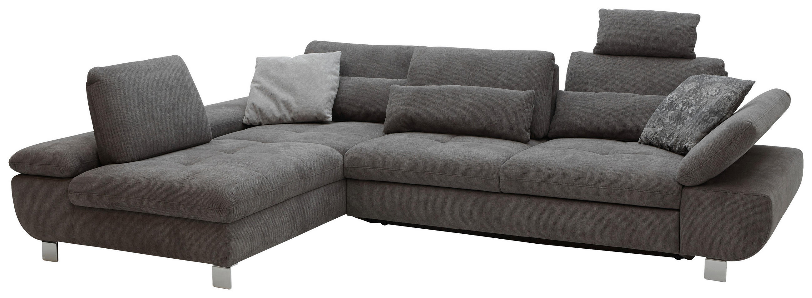 Thumbnail - Xora Ecksofa, Grau, Textil, Ottomane links, L-Form, 310x203 cm, Goldenes M, erweiterbar, Bettkasten erhältlich, Fußauswa...