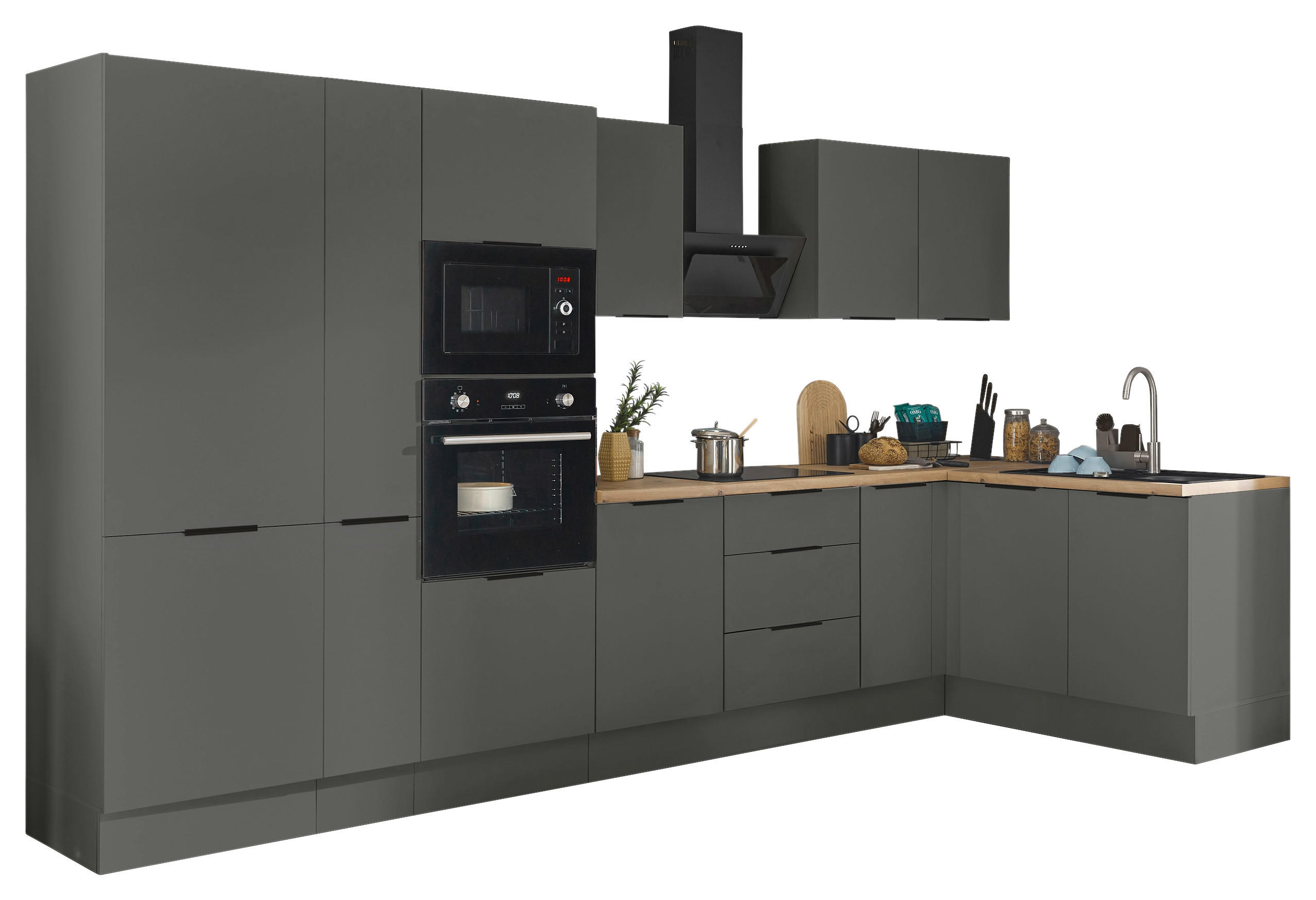 ECKKÜCHE 360/165 cm  in Graphitfarben  - Schwarz/Graphitfarben, Basics, Holzwerkstoff/Metall (360/165cm) - Carryhome