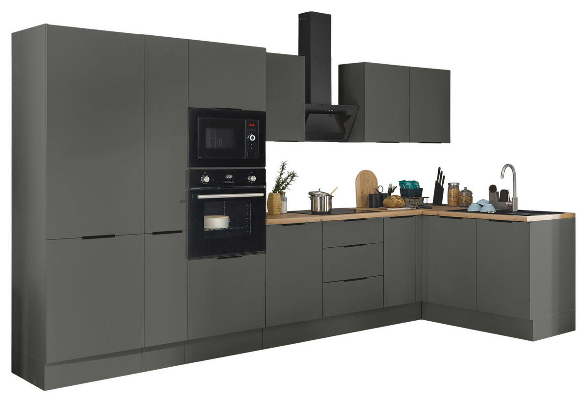 ECKKÜCHE 360/165 cm  in Graphitfarben  - Schwarz/Graphitfarben, Basics, Holzwerkstoff/Metall (360/165cm) - Carryhome