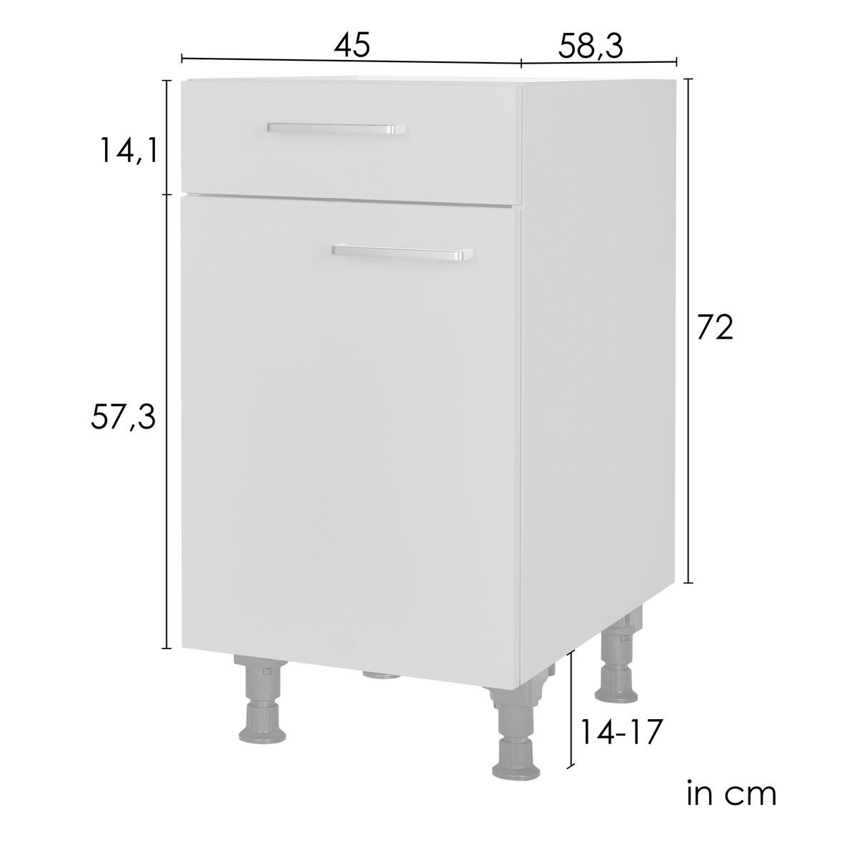 SCHUBKASTENUNTERSCHRANK 45/87/56 cm  in Weiß  - Edelstahlfarben/Weiß, MODERN, Holzwerkstoff/Metall (45/87/56cm) - Nobilia