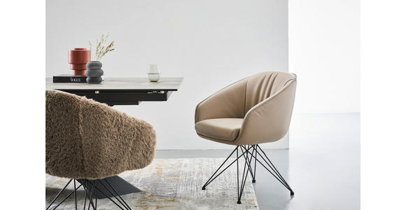 ARMLEHNSTUHL  in Eisen Echtleder pigmentiert  - Taupe/Schwarz, Design, Leder/Metall (59,5/83,5/63,5cm) - Belluti