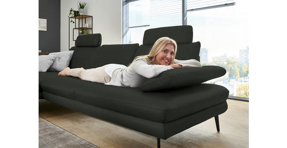 ECKSOFA in Echtleder Dunkelgrün 180/310 cm - Dunkelgrün/Schwarz, Design, Leder/Metall (180/310cm) - Dieter Knoll