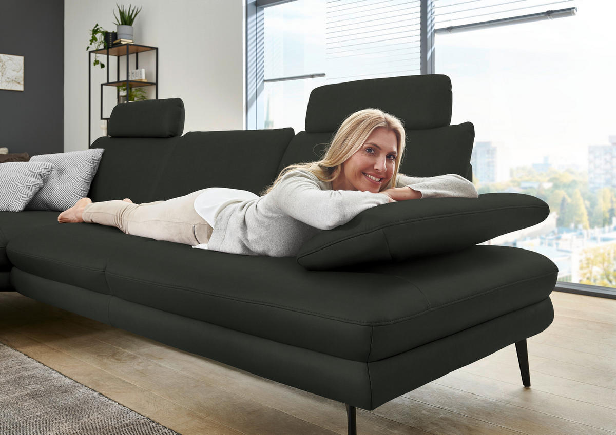 ECKSOFA in Echtleder Dunkelgrün  - Dunkelgrün/Schwarz, Design, Leder/Metall (180/310cm) - Dieter Knoll