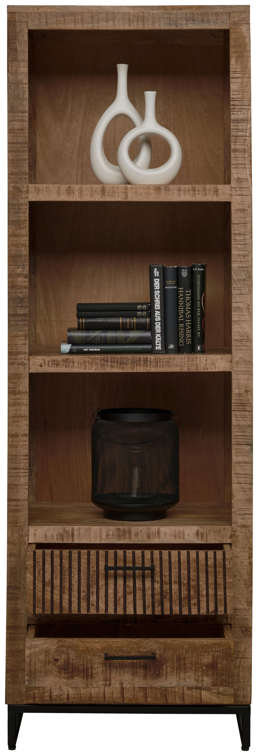 REGAL Naturfarben  60/180/40 cm  - Schwarz/Naturfarben, ROMANTIK / LANDHAUS, Holz/Metall (60/180/40cm) - Carryhome