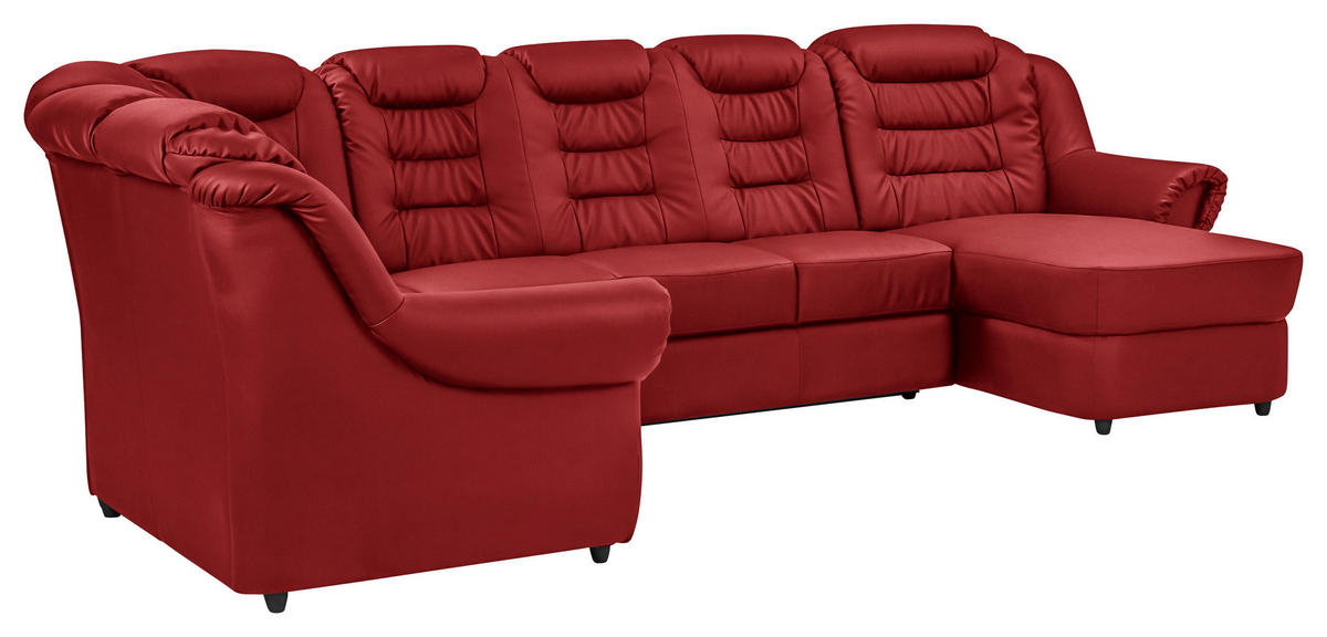 WOHNLANDSCHAFT in Lederlook Rot  - Rot/Schwarz, Konventionell, Kunststoff/Textil (216/333/165cm) - Livetastic