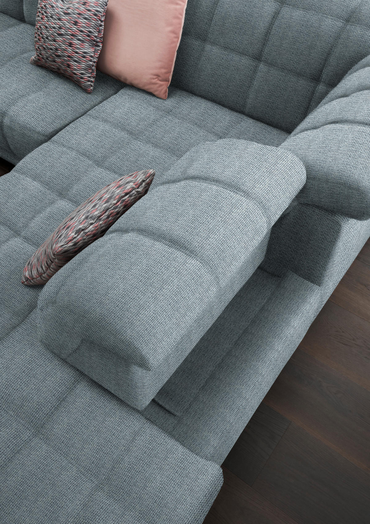 ECKSOFA  in Webstoff Hellblau  302/216 cm  - Schwarz/Hellblau, Design, Holz/Textil (302/216cm) - Xora