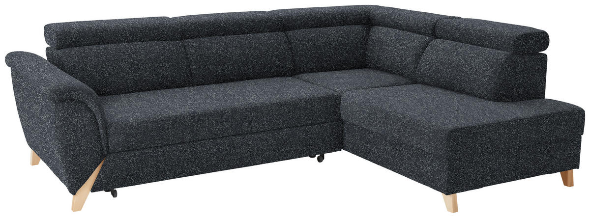 ECKSOFA  in Bouclé Schwarz  265/200 cm  - Schwarz/Naturfarben, KONVENTIONELL, Holz/Textil (265/200cm) - Stylife