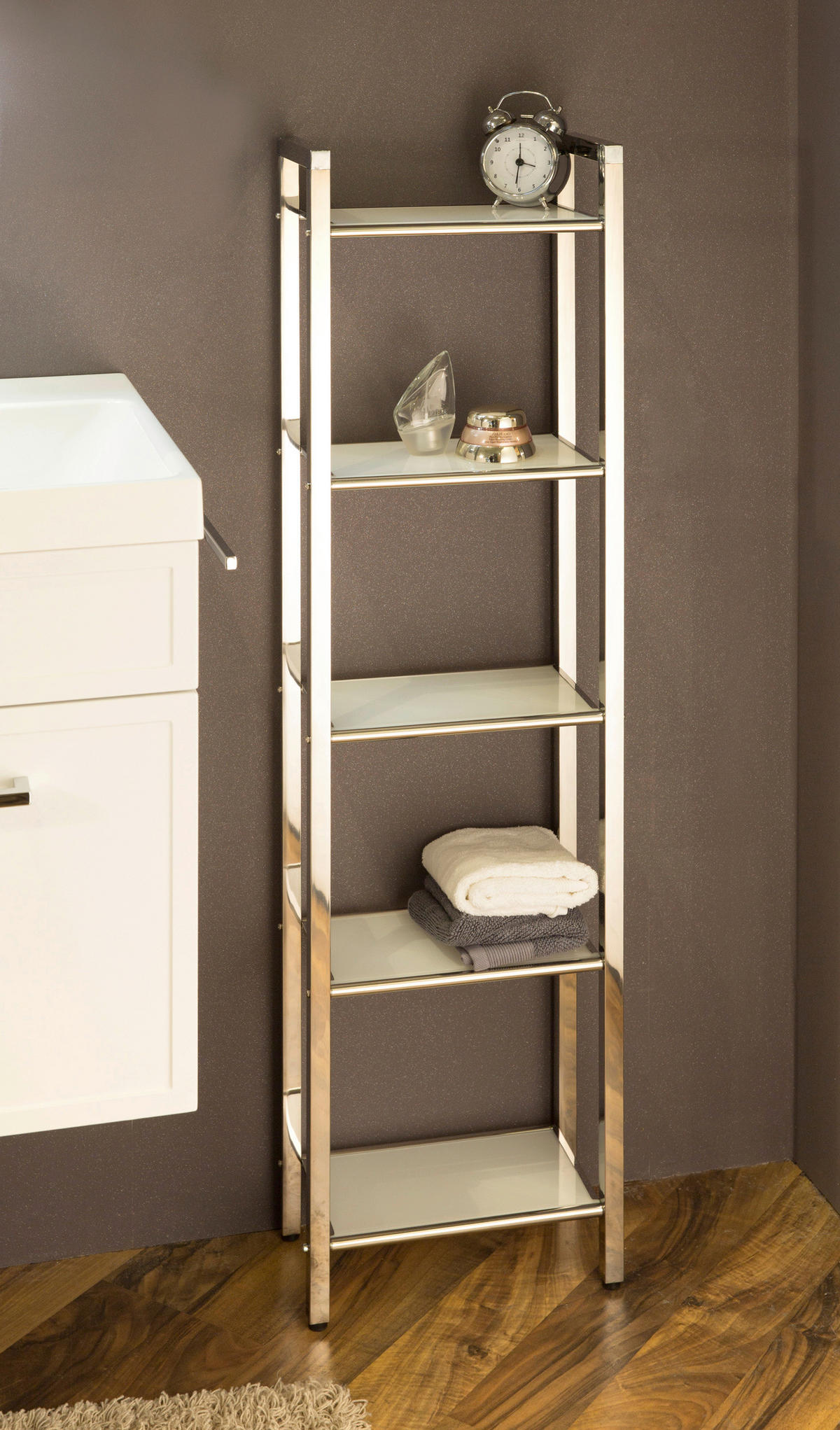 REGAL Weiß, Edelstahlfarben  - Edelstahlfarben/Schwarz, Design, Glas/Kunststoff (30,5/114/17cm)