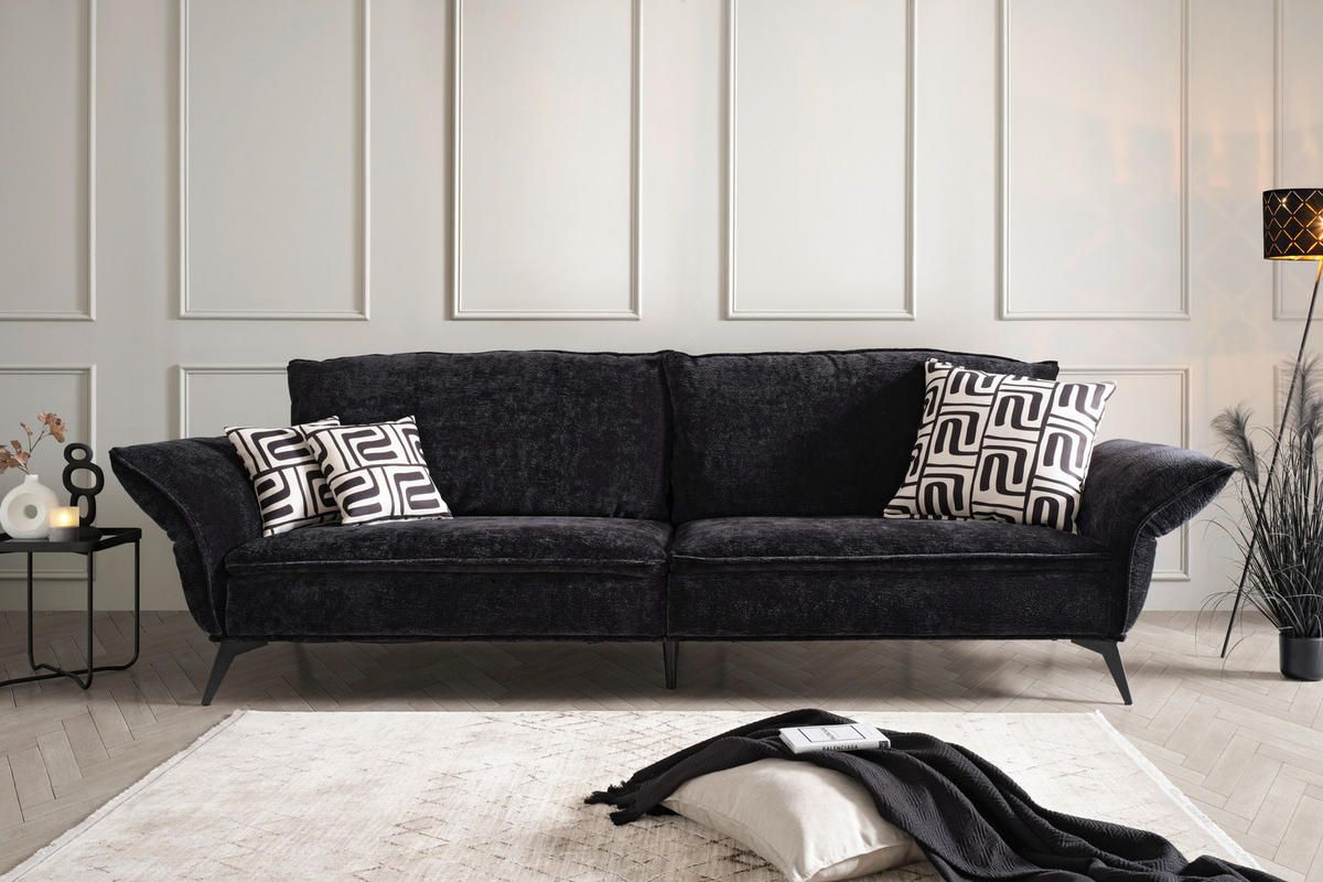 Megasofa Ottawa Svart i flatväv svart  - svart, Modern, metall/textil (272/87/107cm) - Premium Living