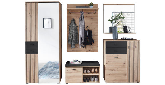 GARDEROBE 6-teilig in 282/202/38 cm - Schwarz/Eiche Artisan, Design, Holzwerkstoff/Textil (282/202/38cm) - Voleo