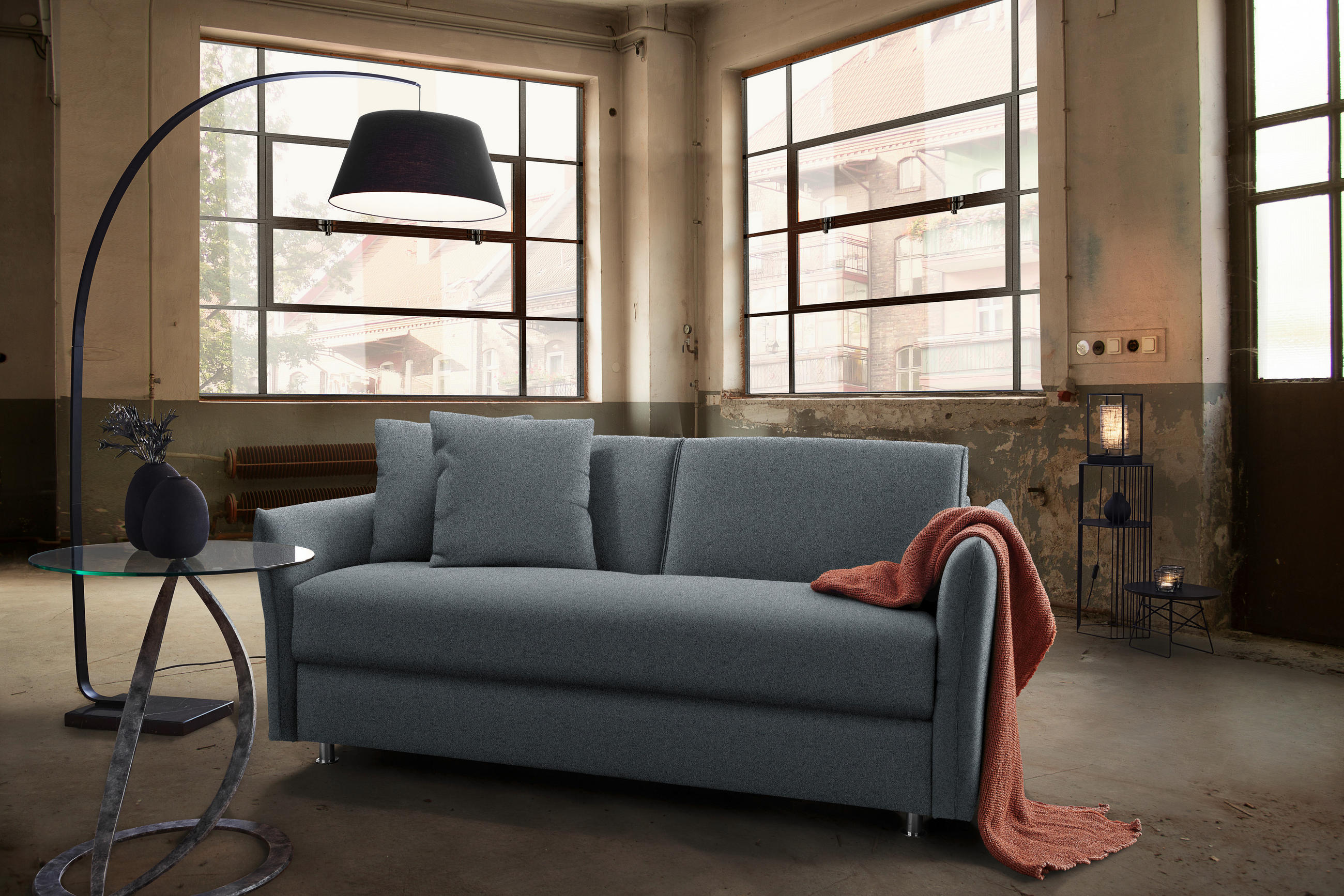 SCHLAFSOFA in Textil Grau  - Chromfarben/Grau, Modern, Textil/Metall (194/85/100cm) - Bali