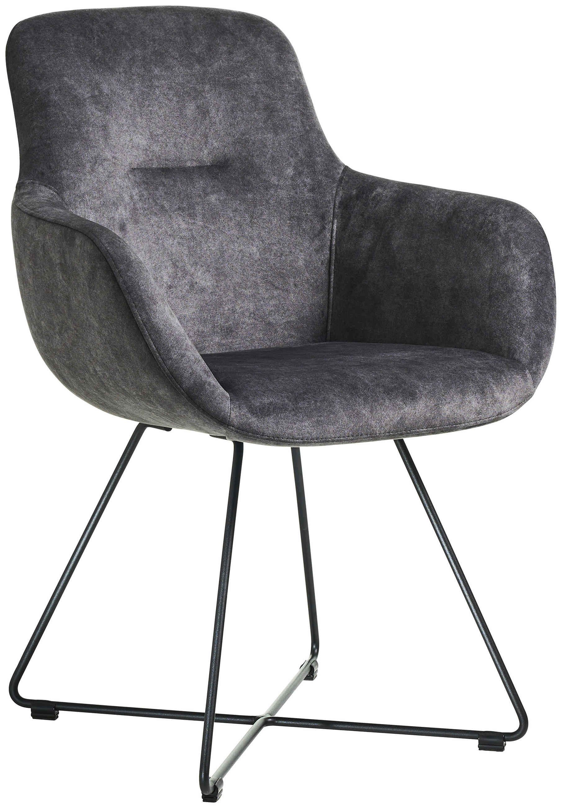 ARMLEHNSTUHL  in Edelstahl Velours  - Schwarz/Grau, Basics, Textil/Metall (62/89/61cm) - Celina Home