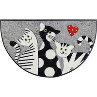 FUßMATTE 50/85 cm Round Cat Trio  - Multicolor, KONVENTIONELL, Kunststoff/Textil (50/85cm) - wash+dry