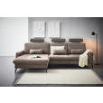 ECKSOFA  in Mikrofaser Taupe Rückenkissen, Nierenkissen, Rücken echt, Relaxfunktion, Kopfstütze  180/302 cm  - Taupe/Schwarz, KONVENTIONELL, Textil/Metall (180/302cm) - Carryhome