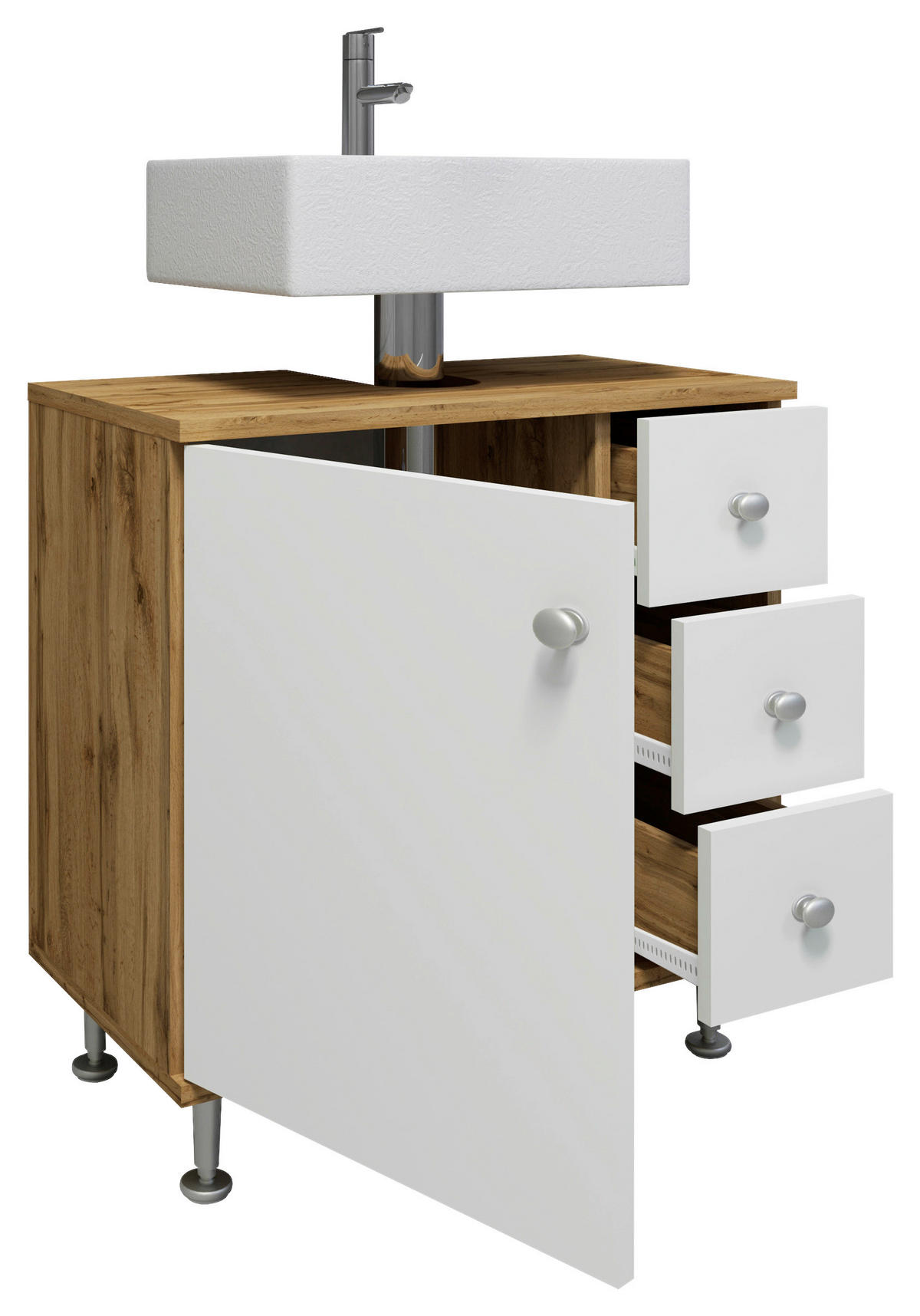 WASCHBECKENUNTERSCHRANK 60/61/33 cm  - Honigeiche/Weiss, Modern, Holzwerkstoff/Kunststoff (60/61/33cm) - MID.YOU