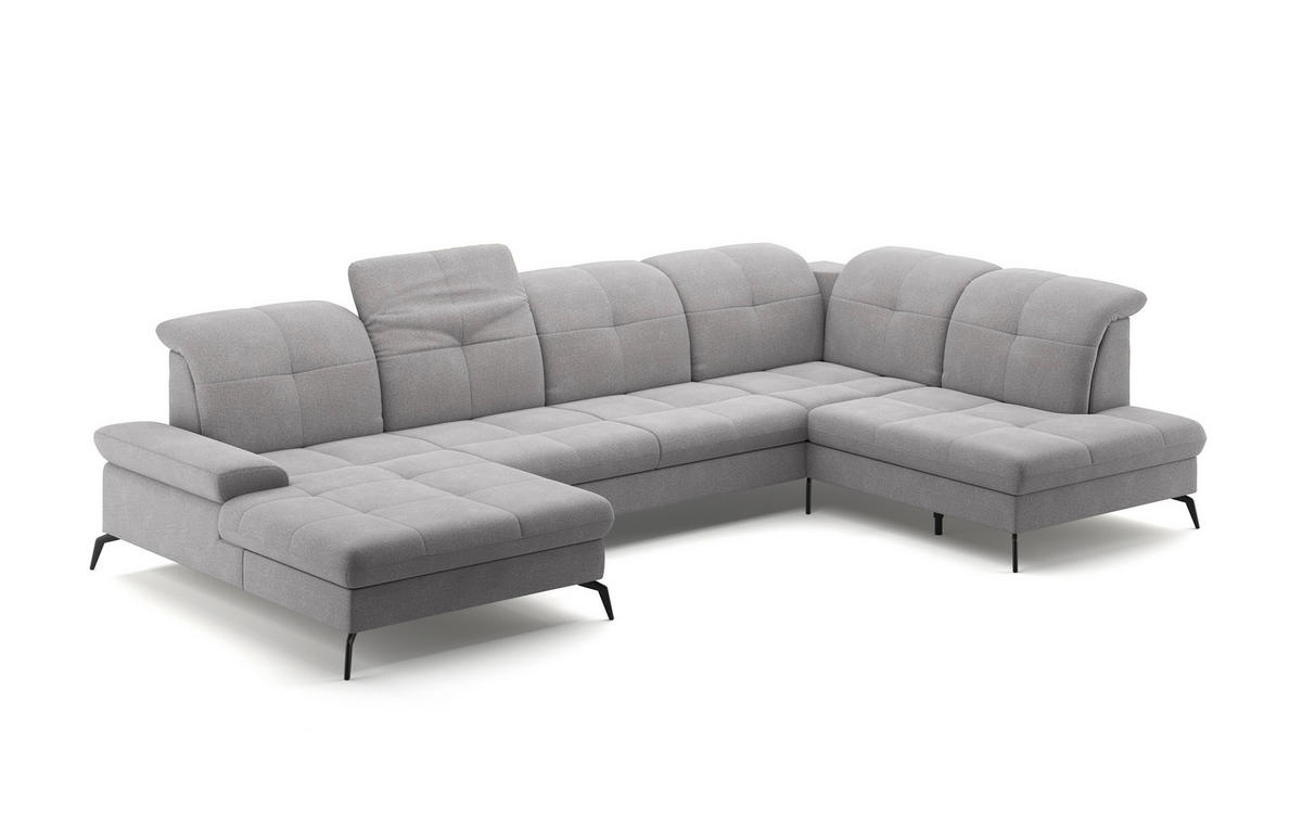 WOHNLANDSCHAFT in Flachgewebe Hellgrau  - Hellgrau/Schwarz, Konventionell, Textil/Metall (185/357/231cm) - Sit & More