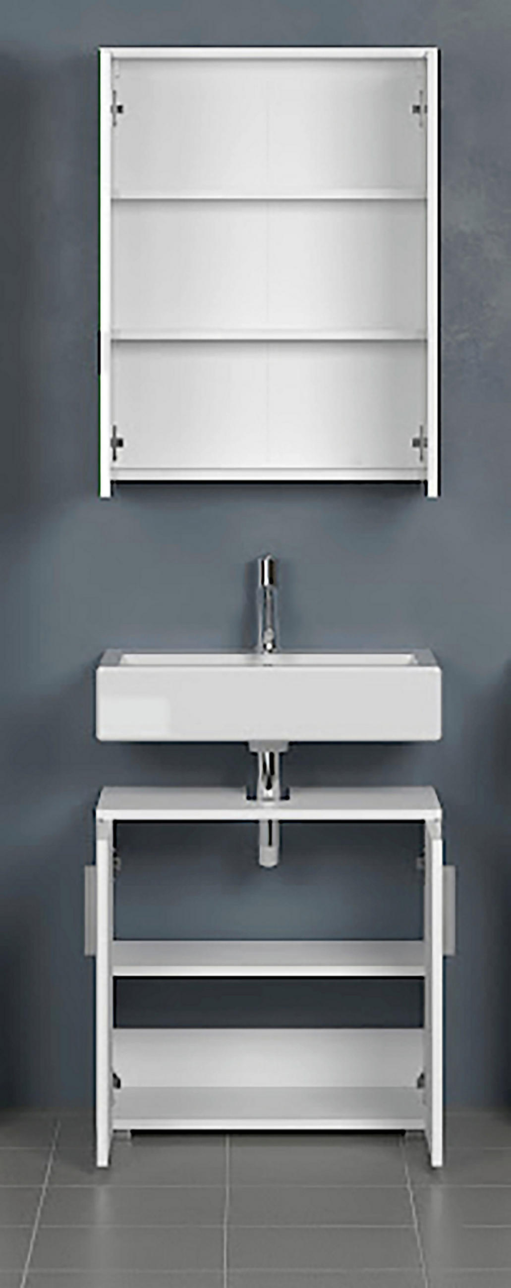 BADEZIMMER 2-teilig  in  - Weiß Hochglanz/Silberfarben, Trend, Holzwerkstoff/Kunststoff (60/192/32cm) - MID.YOU