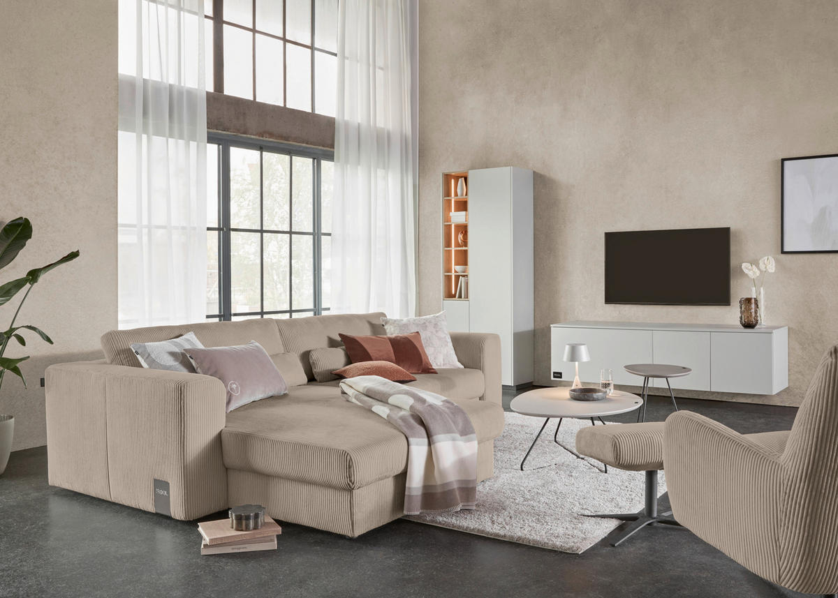 ECKSOFA JOOP Hellbraun Cord Rücken echt  - Hellbraun/Schwarz, KONVENTIONELL, Kunststoff/Textil (192/269cm) - Joop!