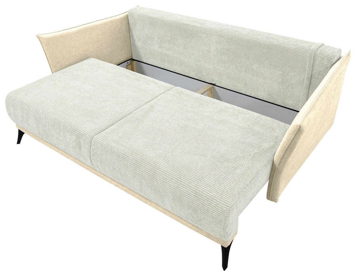 SCHLAFSOFA Cord, Flachgewebe Creme, Weiß  - Creme/Schwarz, KONVENTIONELL, Textil/Metall (223/72/100cm) - Carryhome