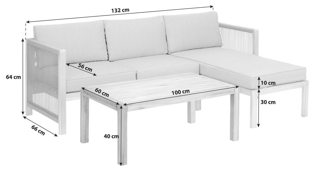 LOUNGEGARNITUR  198/132 cm  Akazie  - Schwarz/Akaziefarben, Basics, Holz/Textil (198/132cm) - Acamp