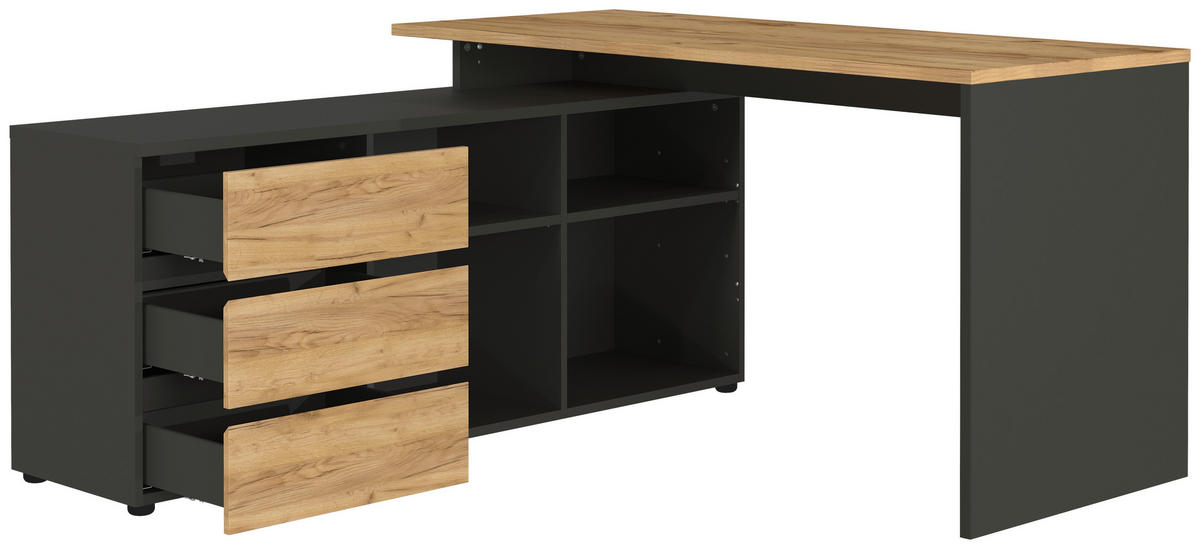 ECKSCHREIBTISCH  in Graphitfarben, Eichefarben  - Eichefarben/Graphitfarben, MODERN, Holzwerkstoff (146/75/145cm) - Germania