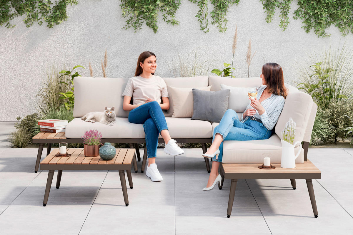 Set Lounge  230/230 cm   - bej/culoare lemn acacia, Natur, lemn/metal (230/230cm) - Amatio