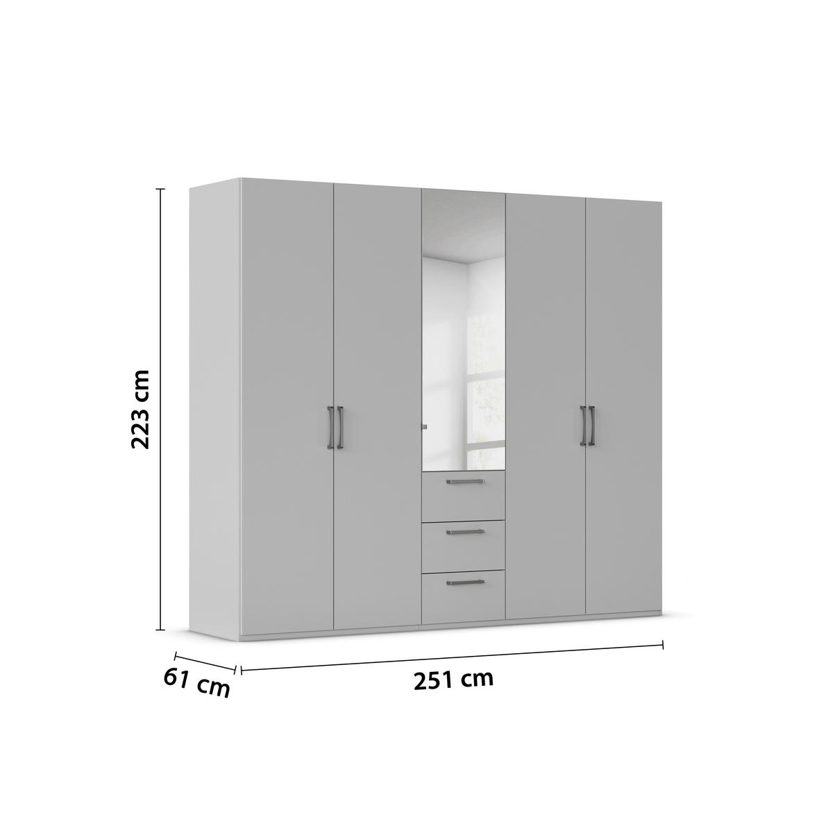 DREHTÜRENSCHRANK 251/223/61 cm,  in Weiß, 5-türig  - Chromfarben/Edelstahlfarben, Basics, Glas/Holzwerkstoff (251/223/61cm) - Novel