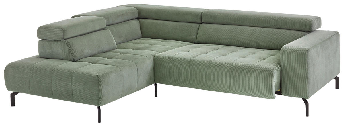 ECKSOFA Waldgrün Cord  - Waldgrün/Schwarz, Design, Textil/Metall (214/261cm) - Beldomo Style