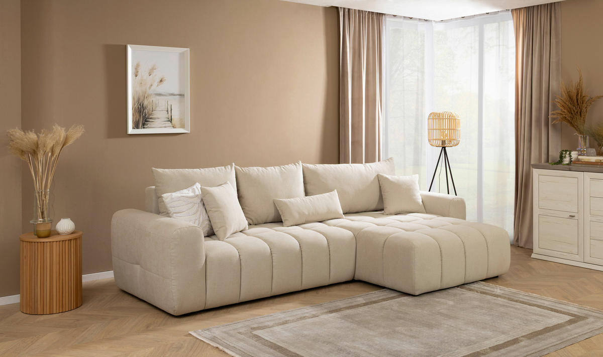 ECKSOFA in Velours Creme  - Creme/Schwarz, Konventionell, Kunststoff/Textil (298/168cm) - Carryhome