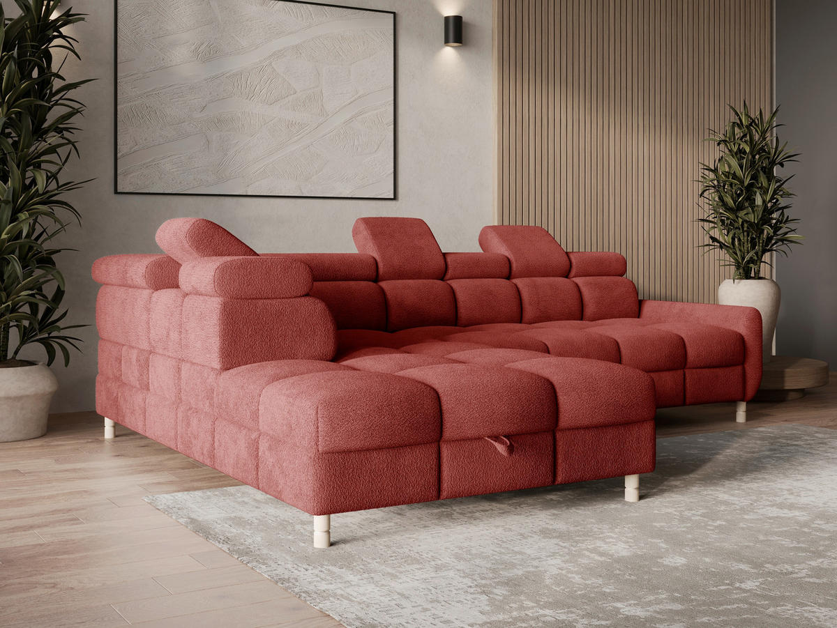 ECKSOFA BUN in Bouclé Rot  - Elfenbein/Rot, Design, Holz/Textil (209/276cm) - MID.YOU