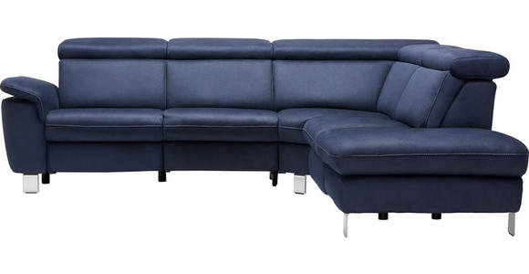 ECKSOFA in Flachgewebe, Mikrofaser Dunkelblau  271/239 cm  - Beige/Alufarben, Design, Textil/Metall (271/239cm) - Cantus