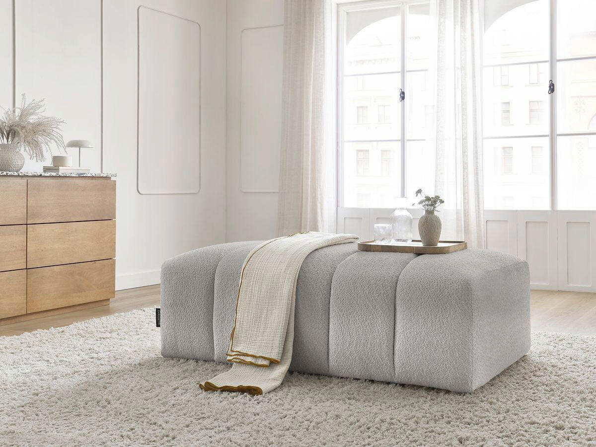 HOCKER ANNECY Bouclé Hellgrau  - Hellgrau/Schwarz, MODERN, Kunststoff/Textil (146/45/68cm)