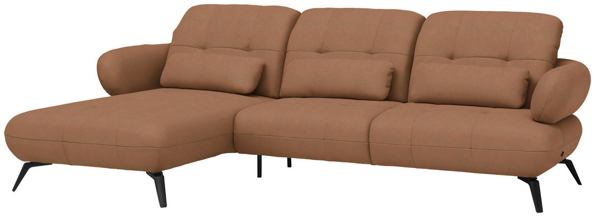 ECKSOFA Flachgewebe Terracotta  - Terracotta/Schwarz, Modern, Textil/Metall (180/282cm) - Novel
