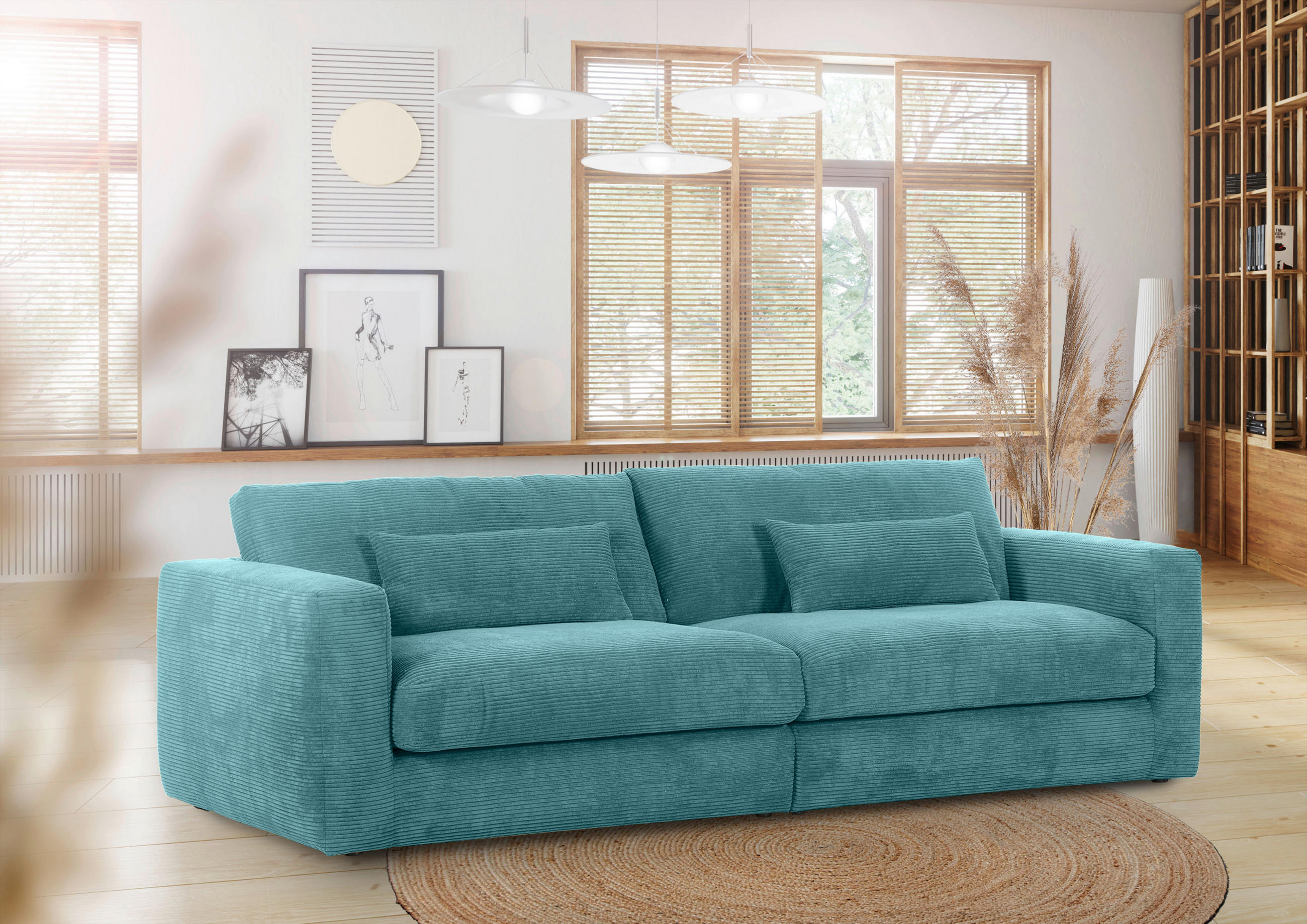 BIGSOFA Cord Petrol  - Petrol/Schwarz, KONVENTIONELL, Kunststoff/Textil (260/66/115cm) - Carryhome