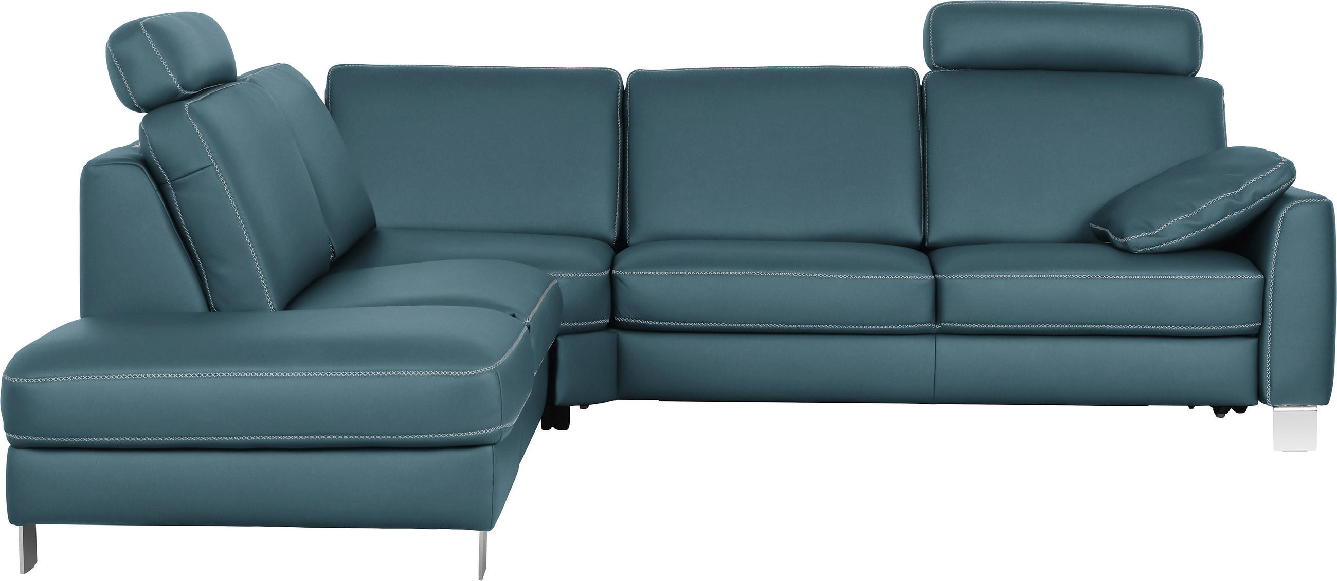 ECKSOFA Echtleder Blau  - Chromfarben/Blau, Konventionell, Leder/Metall (245/272cm) - Valdera