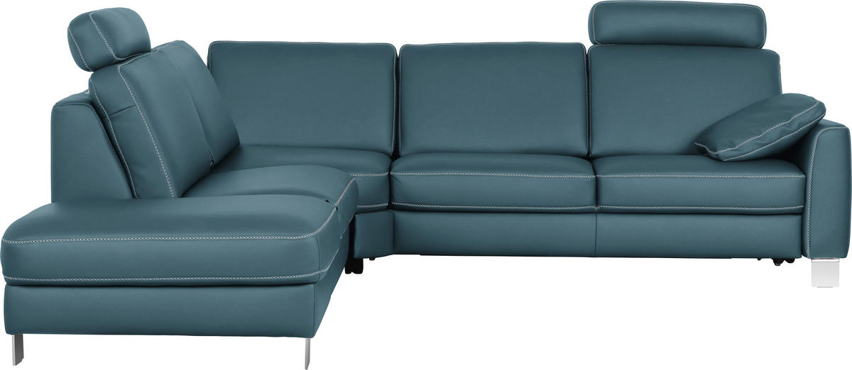 ECKSOFA Echtleder Blau  - Chromfarben/Blau, Konventionell, Leder/Metall (245/272cm) - Valdera