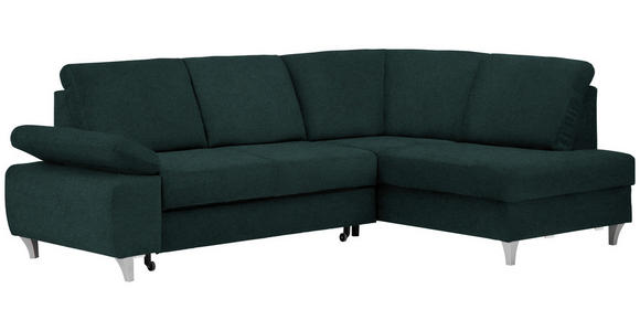 ECKSOFA in Flachgewebe Dunkelgrün  - Dunkelgrün/Silberfarben, KONVENTIONELL, Holz/Textil (255/186cm) - Cantus