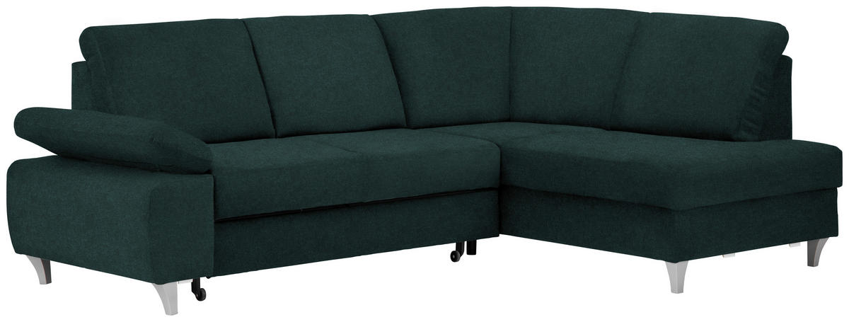 ECKSOFA in Flachgewebe Dunkelgrün  - Dunkelgrün/Silberfarben, Konventionell, Holz/Textil (255/186cm) - Cantus