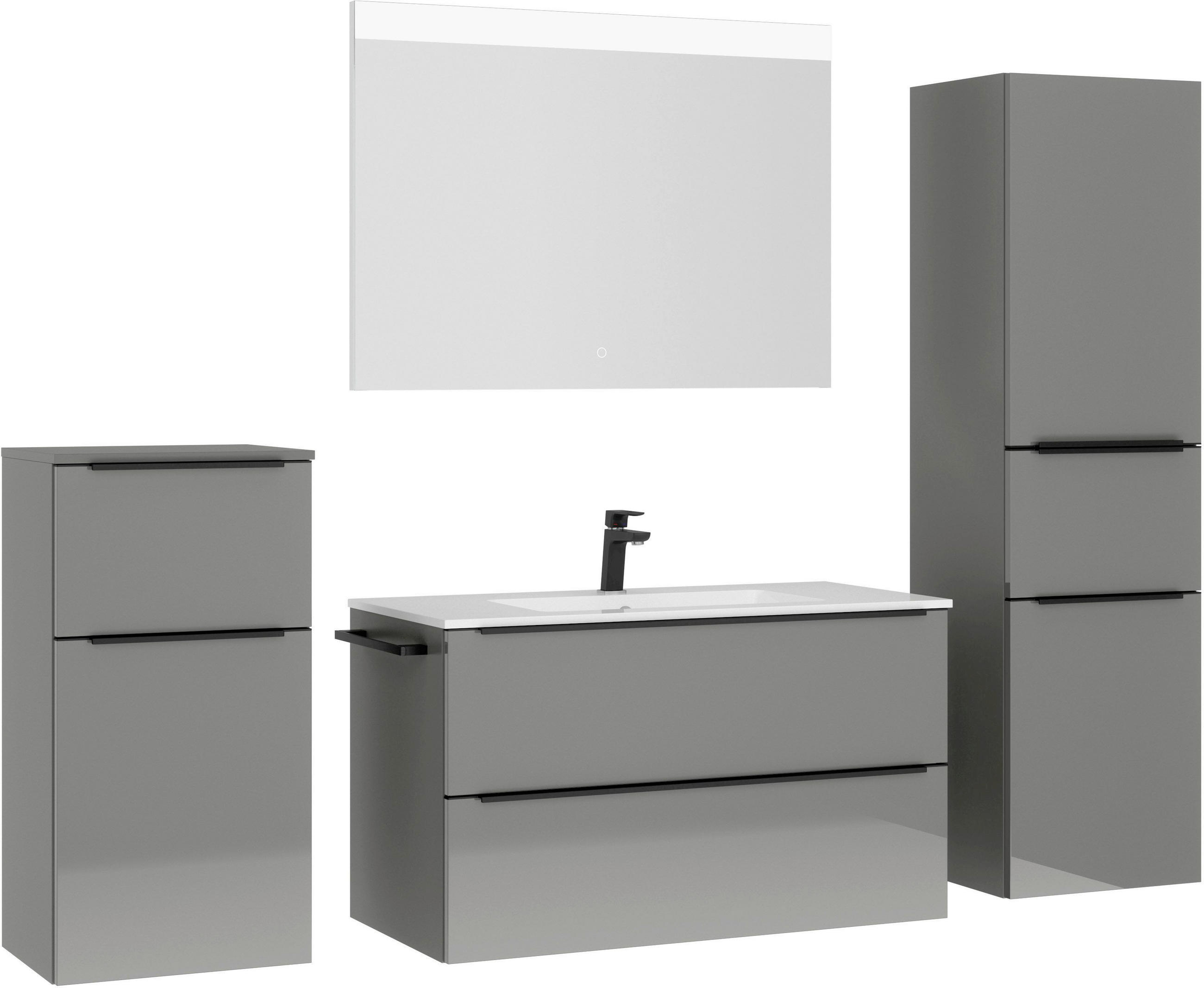 BADEZIMMER 5-teilig  in 191 cm  - Schieferfarben/Schwarz, MODERN, Glas/Holzwerkstoff (191cm) - Nobilia