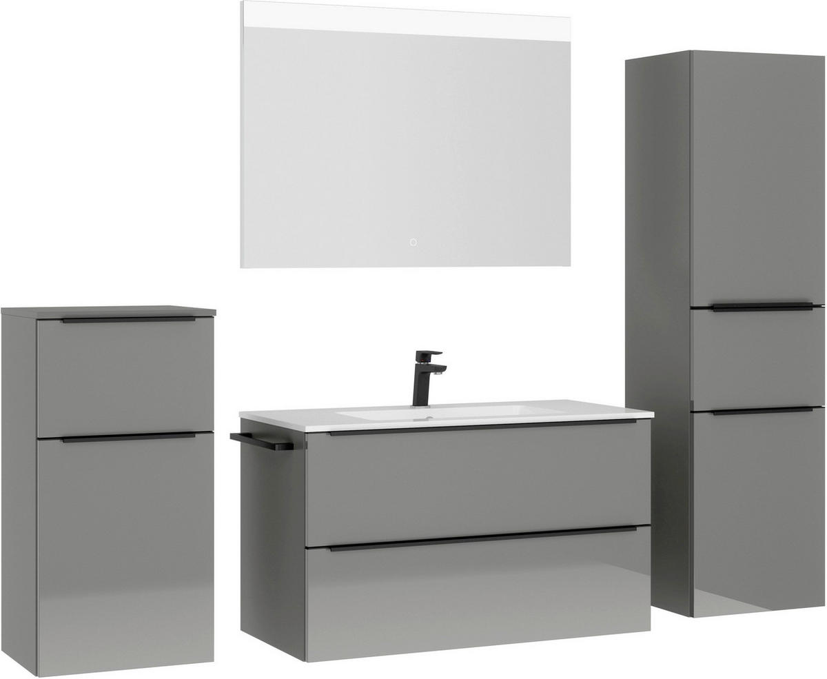 BADEZIMMER 5-teilig  in 191 cm  - Schieferfarben/Schwarz, MODERN, Glas/Holzwerkstoff (191cm) - Nobilia