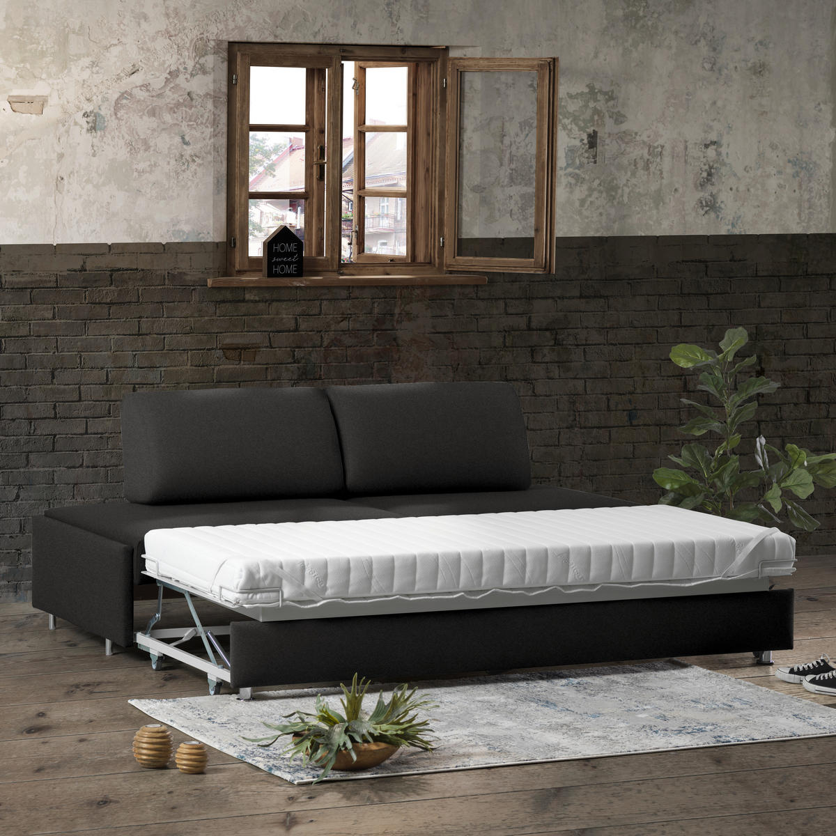 SCHLAFSOFA in Flachgewebe Schwarz  - Chromfarben/Schwarz, Design, Textil/Metall (212/84/100cm) - Bali