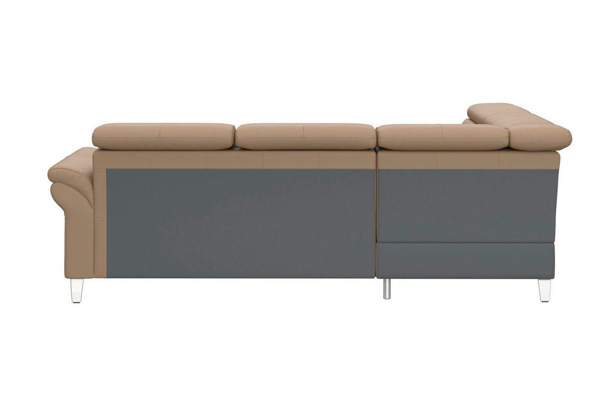 ECKSOFA ARNGAST E Cappuccino Kombination Echtleder/Stoff Mikrofaser Bettkasten, Kopfteilverstellung  - Chromfarben/Cappuccino, Basics, Leder/Textil (194/245cm) - Sit & More
